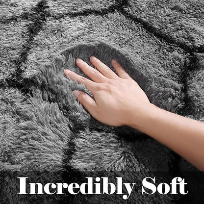 ONASAR 8x10 Area Rugs for Living Room, Fluffy Grey and Black Bedroom Rug, Washable Geometric Boho Large Soft Plush Shaggy Fuzzy Floor Carpet for Nursery Kids Classroom Playroom Dorm Home Decor