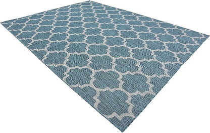 Unique Loom Outdoor Trellis Collection Area Rug (9' x 12' Rectangle, Teal/ Gray)