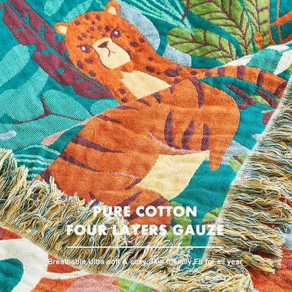MSGKV Throw Blanket for Couch Cotton Animals Blanket 50"x60" Sofa Chair Blankets Muslin Breathable Lightweight Farmhouse Blankets Home Decor All Seasons
