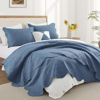 IR Imperial Rooms 8 Pack Quilt King Size Bedding (106" x 96") - Bulk Wholesale for Hotels, Guest Bedroom & Airbnbs - Lightweight Microfiber Reversible Floral Embossed Quilts Bedspreads (Light Blue)