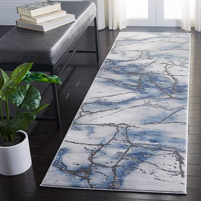 SAFAVIEH Craft Collection Runner Rug - 2'3" x 12', Grey & Blue, Modern Abstract Design, Non-Shedding & Easy Care, Ideal for High Traffic Areas in Living Room, Bedroom (CFT877L)