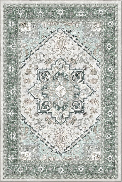 OPPODREAM Thin 8x10 Area Rugs, Washable Rugs 8x10 with Non Slip Backing, Faux Cashmere Low-Pile 8 x 10 Carpet, Green