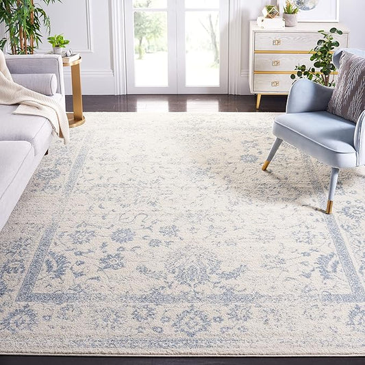 SAFAVIEH Area Rug 10x14 - Adirondack Collection - Large - Ivory & Slate, Distressed Vintage Floral Design, Non-Shedding & Easy to Clean, Ideal for Living Room, Bedroom, Dining Space (ADR109S)