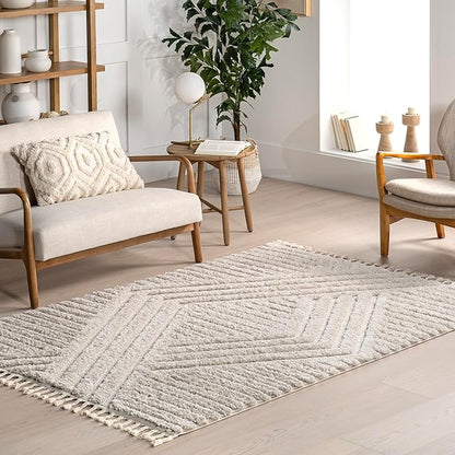 nuLOOM Risette Beige, 6'7" x 9', Geometric, Soft and Textured, High Traffic, Stain Resistant, Easy Clean, Durable Area Rug for Bedroom, Living Room, Dining Space, Den, Foyer, Entryway