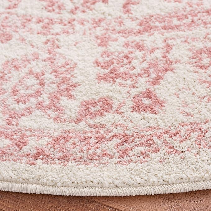 SAFAVIEH Adirondack Collection Area Rug - 5' Round, Ivory & Rose, Distressed Vintage Floral Design, Non-Shedding & Easy to Clean, Ideal for Living Room, Bedroom, Dining Space (ADR109H)