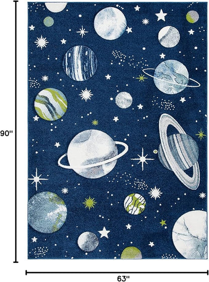 SAFAVIEH Carousel Kids Collection Area Rug - 5'3" x 7'6", Navy & Ivory, Non-Shedding & Easy Care, Ideal for High Traffic Areas for Boys & Girls in Playroom, Nursery, Bedroom (CRK103N)