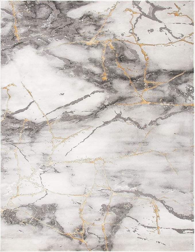 SAFAVIEH Craft Collection Area Rug - 8' x 10', Grey & Gold, Modern Abstract Design, Non-Shedding & Easy Care, Ideal for High Traffic Areas in Living Room, Bedroom (CFT877F)