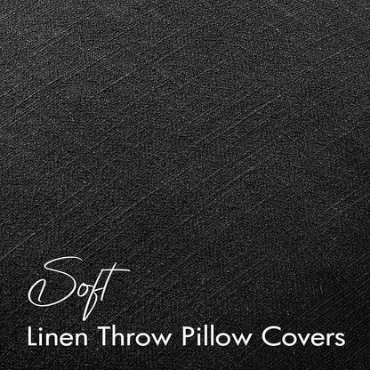 EMEMA Decorative Linen Throw Pillow Covers 18x18 Inch Black Boho Farmhouse Neutral Couch Throw Pillows for Bed Pack of 2 Accent Pillowcase Modern Sofa Cushion Livingroom Home