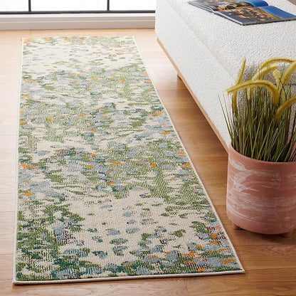 SAFAVIEH Monaco Collection Runner Rug - 2'2" x 8', Sage & Rust, Abstract Watercolor Design, Non-Shedding & Easy Care, Ideal for High Traffic Areas in Living Room, Bedroom, Dining (MNC225W-28)