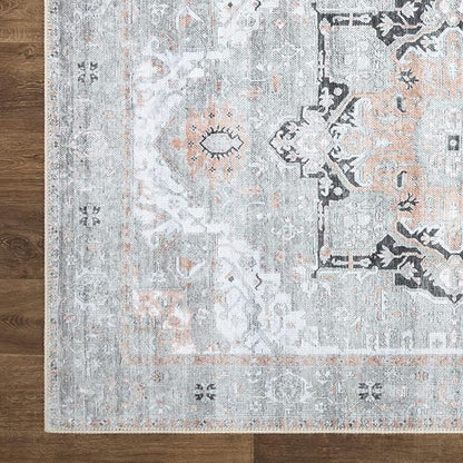 Bloom Rugs Washable Non-Slip 8' x 10' Rug - Gray/Coral Pink Traditional Area Rug for Living Room, Bedroom, Dining Room, and Kitchen - Exact Size: 8' x 10'