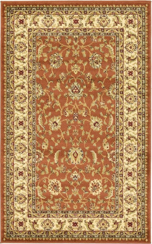 Unique Loom Voyage Collection Traditional Oriental Classic Intricate Design Area Rug (3' 3 x 5' 3 Rectangular, Terracotta/Ivory)