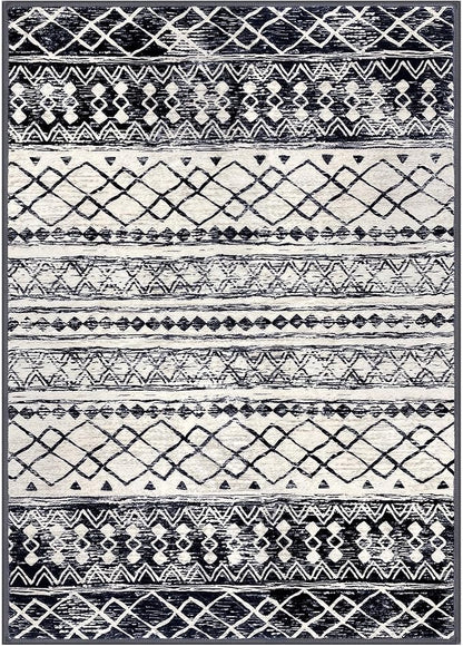 KUTA 6x9 Boho Area Rug for Living Room, Moroccan Washable Kitchen Rugs Non Slip, Black Navy Blue Ultra Soft Print Geometric Low-Pile Throw Carpet for Bedroom Nursery Dorm Decor