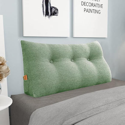 Wedge Headboard Pillow Dorm Room Reading Pillow Back Support for Sitting Up in Bed Bolster Lumbar Cushion Body Positioning Bedrest Cotton Linen 39in Grass Green Twin