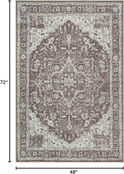 Bloom Rugs Washable Non-Slip 4' x 6' Rug - Dark Brown Traditional Medallion Area Rug for Living Room, Bedroom, Dining Room, and Kitchen - Exact Size: 4' x 6'