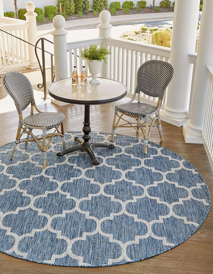 Unique Loom Outdoor Trellis Collection Area Rug (12' Round Navy Blue/Ivory)