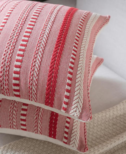Christmas Pillow Covers 18x18 Inch Set of 2, Farmhouse Boho Christmas Decorative Couch Pillow Cases, Red Accent Pillows of Bed, Sofa Bedroom Living Room Home Decor Cushion Cover