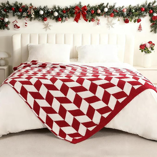 Snuggle Sac Christmas Red Blankets for Bed, Super Soft Warm Christmas Blankets Oversized Cozy Knit Fuzzy Blanket for Living Room, Red,60x80 inches
