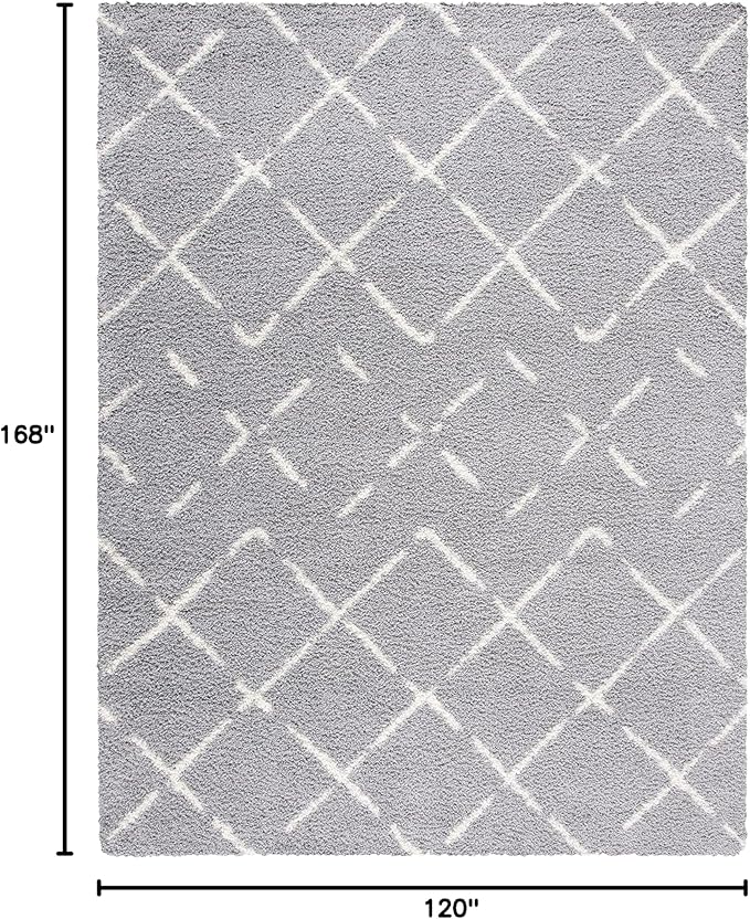 SAFAVIEH Area Rug 10x14 - Arizona Shag Collection - Large - Grey & Ivory, Moroccan Design, Non-Shedding & Easy to Clean, Ideal for Living Room, Bedroom, Dining Space (ASG743D)