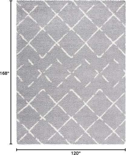 SAFAVIEH Area Rug 10x14 - Arizona Shag Collection - Large - Grey & Ivory, Moroccan Design, Non-Shedding & Easy to Clean, Ideal for Living Room, Bedroom, Dining Space (ASG743D)