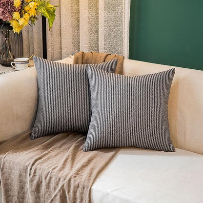 Tweed Throw Pillow Covers Woolen-Style Fabric Square Pillow Cases for Farmhouse Cushion Case and Home Sofa Couch Decor Pack of 2,18x18 Inch Senior Gray Striped