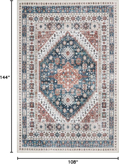 zesthome 9x12 Area Rugs,Stain Resistant Washable Rug,Ultra-Thin Rugs for Living Room,Bedroom,Non-Slip Backing Home Decor Large Area Rug (Navy Blue/Red,9'x12')