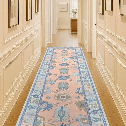 Fame Living Modern Oushak Runner Rug, Runners, Vintage, Turkish, Eclectic, Floral, Pastel, Washable, Long Runner Rugs for Hallway, Kitchen, Living Room, Bedroom, Kitchen, Bathroom, 2'5"x13'