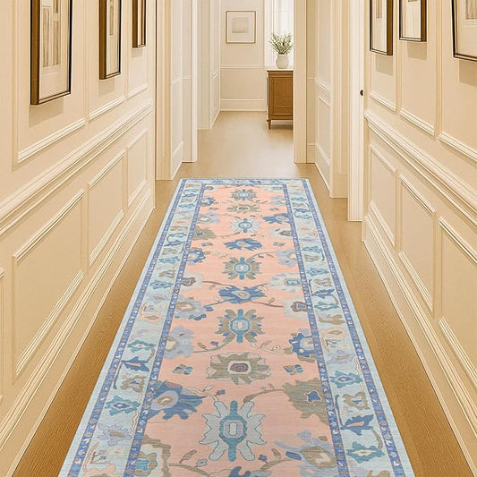 Fame Living Modern Oushak Runner Rug, Runners, Vintage, Turkish, Eclectic, Floral, Pastel, Washable, Long Runner Rugs for Hallway, Kitchen, Living Room, Bedroom, Kitchen, Bathroom, 2'5"x13'