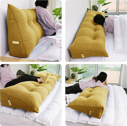 Wedge Headboard Pillow Dorm Room Reading Pillow Back Support for Sitting Up in Bed Bolster Lumbar Cushion Body Positioning Bedrest Cotton Linen 39in Yellow Twin