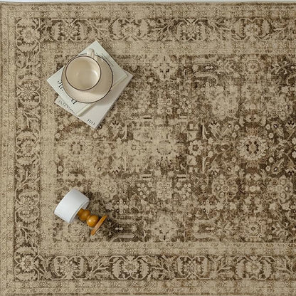 Brown 2x8 Runner Rug Hallway Non Slip Kitchen Vintage Distressed Long Carpet Indoor Machine Washable Traditional Floral Bedroom Accent Throw Rug for Office Laundry Bathroom Dining Living Room