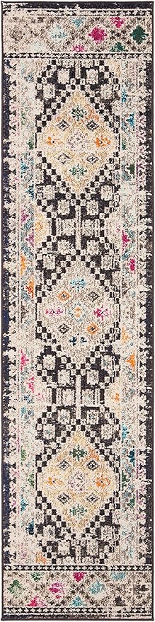 SAFAVIEH Madison Collection Runner Rug - 2'2" x 20', Black & Yellow, Boho Diamond Distressed Design, Non-Shedding & Easy Care, Ideal for High Traffic Areas in Living Room, Bedroom (MAD418Z)