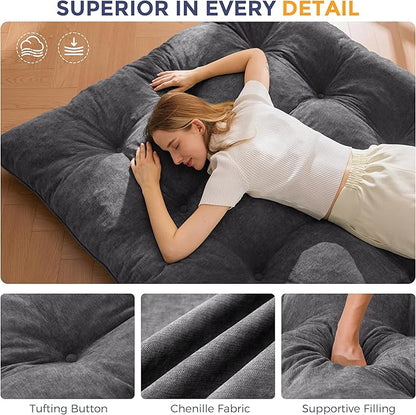 MAXYOYO Japanese Floor Mattress Queen Size, 6" Foldable Futon Mattress Tufted Roll Up Floor Bed, Thick Chenille Tatami Mat Sleeping Pad for Camping Guest Room Dormitory Bedroom RV, Dark Grey