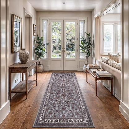 Bloom Rugs Washable Non-Slip 10 ft Runner - Slate Gray Traditional Oriental Runner for Entryway, Hallway, Bathroom, and Kitchen - Exact Size: 2.5' x 10'