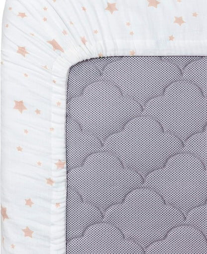 Newton Baby Fitted Mini Crib Sheets (2-Pack) | Organic Muslin Cotton, Breathable & Soft Baby Sheets, Washable Baby Mattress Sheets, Fits Mini Crib Mattresses 24" x 38", Stardust Coral & Plain White