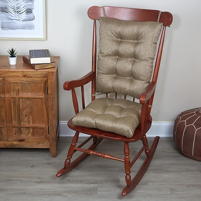 Klear Vu Omega Non-Slip Rocking Chair Cushion Set, Assembled in USA, Thick Padding & Tufted Design, Includes Seat Pad & Back Pillow with Ties, 17x17 Inches, 2-Piece Set, Solid Gold