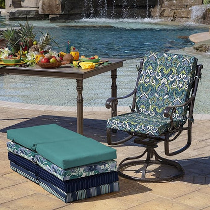 ARDEN Outdoor Dining Chair Cushion, 20 x 20, Rain-Proof, Fade Resistant, Sapphire Aurora Blue Damask
