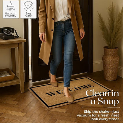Coir Door Mats 17" X 30", Non-Slip Sturdy, PVC Backed Heavy Duty, Easy to Clean, Ideal for Door Entrance, Patio, Porch, Backyard, Garages, Welcome with Border