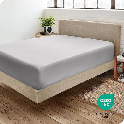 Bare Home Fitted Bottom Sheet King Size - Premium 1800 Microfiber - Ultra-Soft Hotel Luxury - Deep Pocket - Durable and Long Lasting (King, Light Grey)