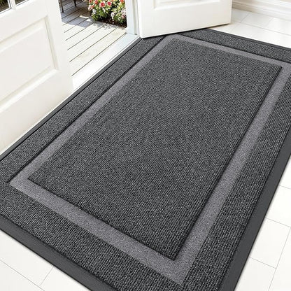OLANLY Front Door Mat Indoor Outdoor Entrance, Waterproof All-Season, All-Weather Doormat, Sturdy Natural Rubber, Fade Resistant, Low Profile, Easy Clean Patio Porch Entryway Mat, 59x35, Grey