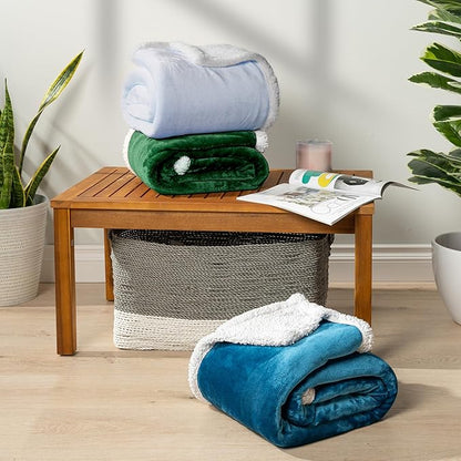 PAVILIA Sherpa Fleece Throw Blanket for Couch, Twin Size, Emerald Green, Plush Soft Fuzzy Sofa Blanket, Cozy Reversible Winter Throw for Women Men, 60x80 Inches
