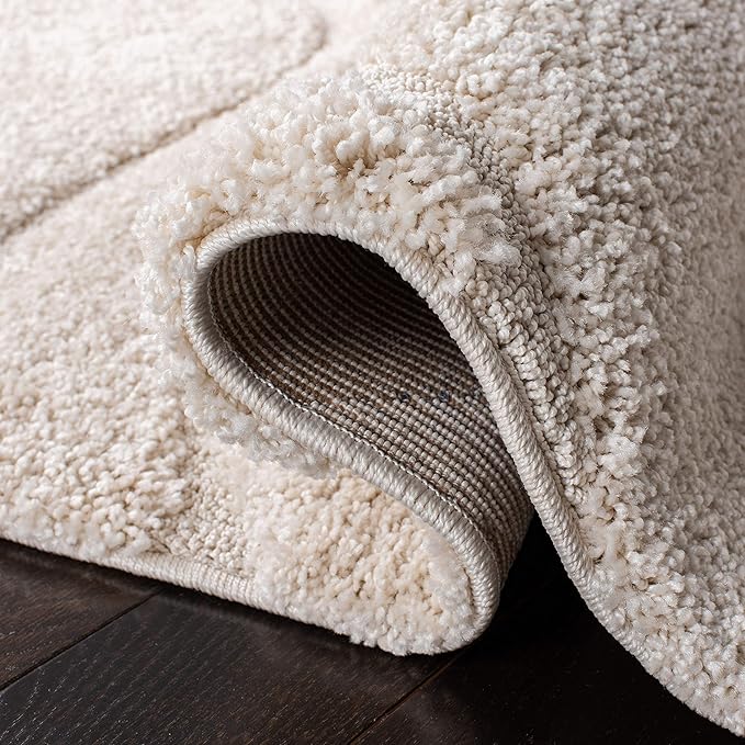SAFAVIEH Florida Shag Collection Area Rug - 12' Square, Creme & Creme, Striped Design, Plush 1.2-inch Thick, Ideal for High Traffic Areas in Living Room, Bedroom, Dining (SG471-1111-12SQ)