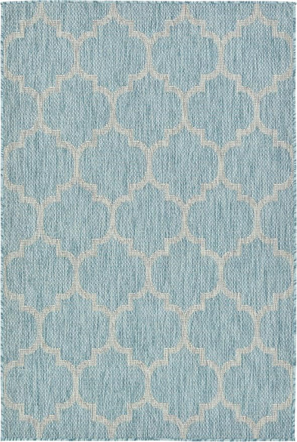 Unique Loom Outdoor Trellis Collection Area Rug (4' 1" x 6' 1" Rectangle, Aquamarine/ Gray)