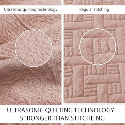 IR Imperial Rooms 8 Pack Quilt King Size Bedding (106" x 96") - Bulk Wholesale for Hotels, Guest Bedroom & Airbnbs - Lightweight Microfiber Reversible Floral Embossed Quilts Bedspreads (Peach)