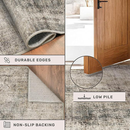 Taupe Brown Big Rugs for Living Room 9x12 - Mordern Farmhouse Rustic Large Rug for Dining Room, Bedroom, Washable Foldable Dark Academy Décor