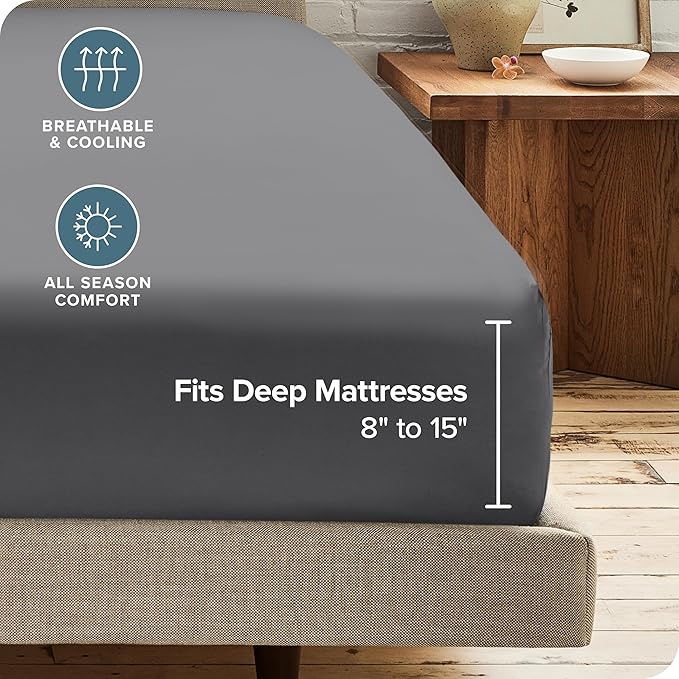 Bare Home 2-Pack Fitted Bottom Sheets Split King - Premium 1800 Ultra-Soft Microfiber - Deep Pocket - 4 Twin XL Fitted Sheets (Split King, Grey)
