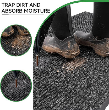 Front Door Mat, Heavy Duty Indoor Outdoor Doormat, 120" x 36" Low Profile Outdoor Mats for Home Entrance, Stain and Fade Resistant Welcome Mat Ideal for High Traffic Area, Black