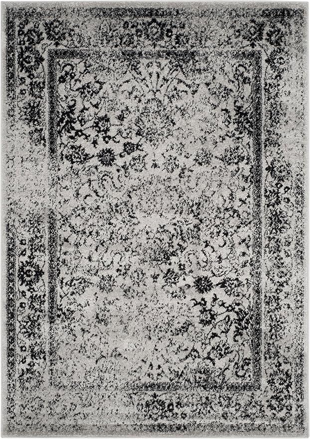 SAFAVIEH Adirondack Collection Area Rug - 5'1" x 7'6", Grey & Black, Distressed Vintage Floral Design, Non-Shedding & Easy to Clean, Ideal for Living Room, Bedroom, Dining Space (ADR109B)