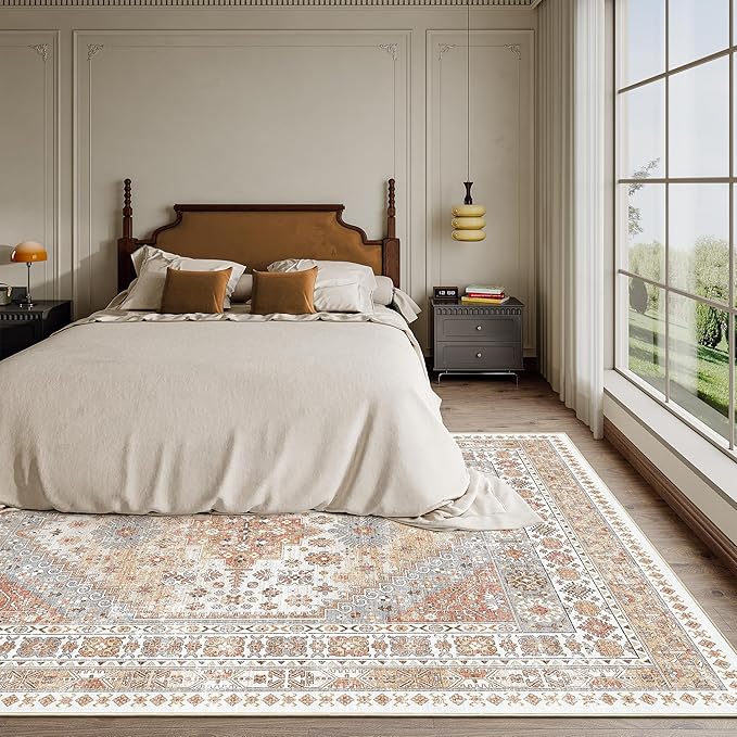 zesthome 3x5 Area Rug Ultra Soft Washable Rug, Non Slip Area Rug Indoor Entrance, Stain Resistant Rugs for Living Room Bedroom Vintage Home Decor (Orange,3'x5')