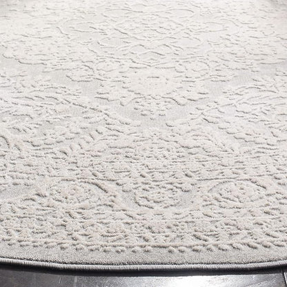 SAFAVIEH Reflection Collection Area Rug - 6'7" Round, Light Grey & Cream, Non-Shedding & Easy Cleaning, Ideal for Living Room, Bedroom (RFT668G)