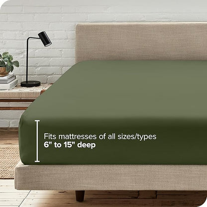 Bare Home Fitted Bottom Sheet Short Queen Size - Premium 1800 Microfiber - Ultra-Soft Hotel Luxury - Deep Pocket - Durable and Long Lasting - Fitted Sheet (Short Queen, Cypress)