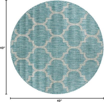 Unique Loom Outdoor Trellis Collection Area Rug - Trellis (Round 4' 0" x 4' 0", Aquamarine/ Gray)
